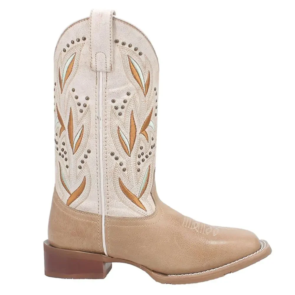 LAREDO WOMENS LYDIA EMBROIDERED STUDDED SQUARE TOE PULL ON CASUAL BOOTS- SIZE 9